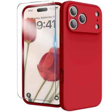 Imagem de INGIDO Capa para Phone Pro 2025, capa de silicone líquido com proteção para câmera, capa de borracha de gel macio com forro de microfibra, capa protetora à prova de choque de 6,3 polegadas, vermelha