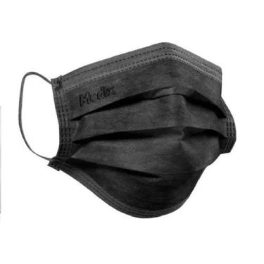 Imagem de Máscara Tripla Descartável Preta Polybag Medix Brasil - 50 Unidades de