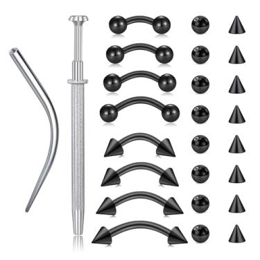 Imagem de VCMART Piercing de sobrancelha joia de aço inoxidável barra curvada minúscula torre anel de sobrancelha labret vertical joias lábio orelha torre helix concha daith para mulheres homens 16 g 6 mm/8 mm
