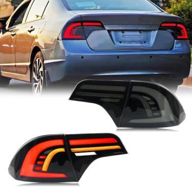Imagem de inginuity time Luzes traseiras para Honda Civic 2006-2011 Sedan Start-up Animação sequencial sequencial luzes traseiras pretas conjunto de acessórios