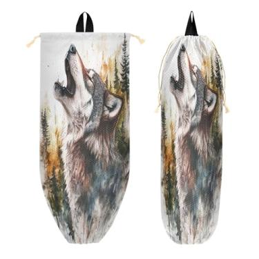 Imagem de xigua Suporte de parede para saco plástico de lobo uivante com cordão 1 pacote, organizador de sacolas de supermercado reutilizável para bolsas, meias, roupas íntimas e gravatas