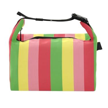 Imagem de STAYTOP Lancheira listrada colorida com fivela, lancheira isolada para meninos e meninas, lancheira térmica para trabalho escolar