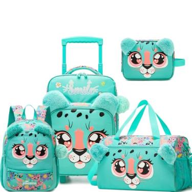 Imagem de Homskiii Conjuntos de bagagem infantil com rodas para meninas malas macias de viagem 40,6 cm Mala de transporte aprovada por companhias aéreas, 01 Verde, 16inch