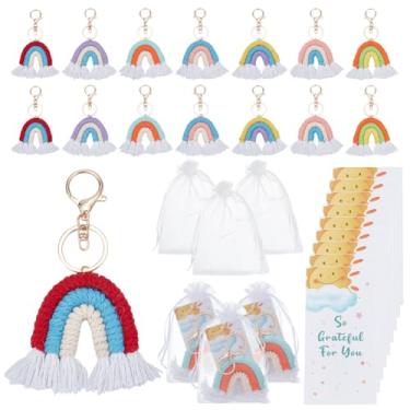 Imagem de FREEBLOSS 28 Set Rainbow Party Favor Keychains 7 Colors Key Chains with Organza Bags and Thank You Tags Rainbow Theme Gift for Party Decor Back to School Gift