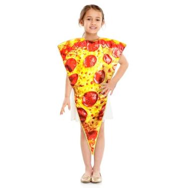 Imagem de Kyson Fantasia de fatia de pizza, divertida, comida, realista, estampa de pepperoni, roupa de Halloween de espuma com fecho de gancho nas costas (M(Idades 6–12))