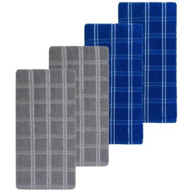 Imagem de Kit 4 Panos De Prato Camesa Chess 45 x 65 cm, Cinza-Azul