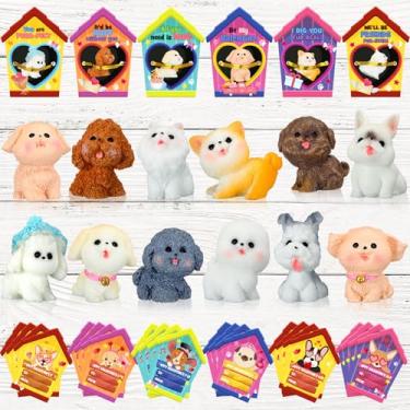 Imagem de Zhanmai 48 Pcs Dog Valentine's Day Gifts Card with Dog Cat Figurines Resin Miniature Puppy Heart Card for Valentine Party Favors Exchange Prizes (Novel)