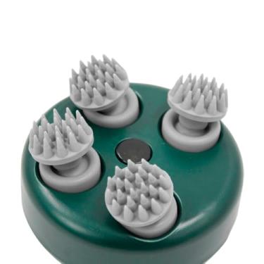 Imagem de Massageador Elétrico de Cabeça USB com 4 Pontas, Plástico e Silicone, 3 Velocidades, Bateria 600mAh, Verde, 7cm x 9,5cm, Bivolt, Cabo USB Tipo C Incluso
