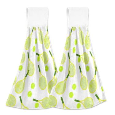 Imagem de Raquetes de tênis toalhas de mão brancas de mola com laços para pendurar toalhas de forno personalizadas conjunto de 2 decorações de cozinha fofas macias e absorventes, 46 x 35 cm