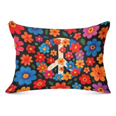 Imagem de Capa de almofada de flanela colorida floral branca símbolo da paz com zíper fronhas tamanho queen king grande capa de almofada, tamanho padrão, 50,8 cm x 66 cm