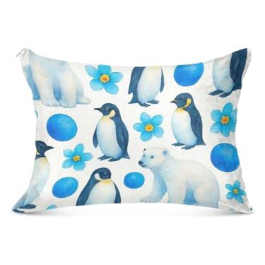 Imagem de Capa de almofada de flanela branca azul com zíper padrão Queen King Fronha de travesseiro de cama macia, tamanho king, 50,8 cm x 101,6 cm