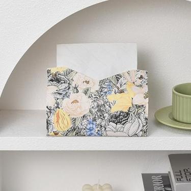 Imagem de 1 peça de capa de caixa de lenços de papel quadrado capa de cubo de tecido PU organizador de lenços padrão de pintura a óleo para banheiro, mesa, escritório, casa, cozinha