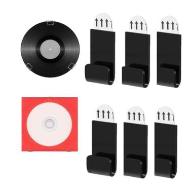 Imagem de Suporte de parede para gravação de acrílico, 6 peças, suporte autoadesivo para armazenamento de álbuns, sem broca, cabide de cartão de CD para decoração de casa para amantes de música (preto)