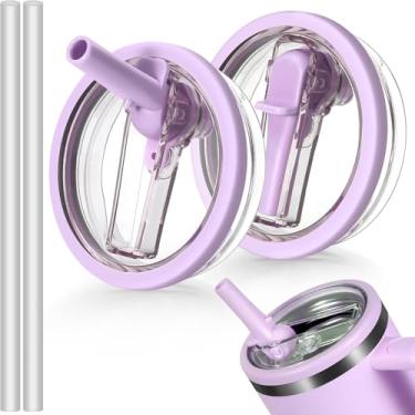Imagem de 2 Pack Tampa com Canudo Flip para Copo Térmico de 40 oz Reutilizável à Prova Vazamento e derramamento Acessórios Ajuste Seguro Plástico Fácil Beber Acessório Hidratação