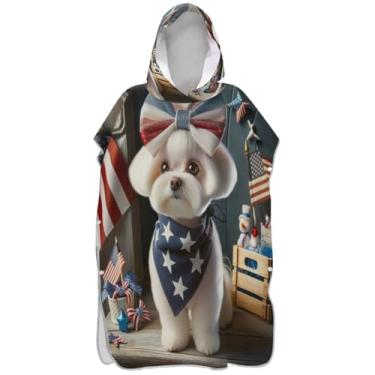 Imagem de Joisal Lindo cão bandeira da América surfe trocador roupão para praia Adul moletom toalha floral plus size unissex adulto poncho com capuz