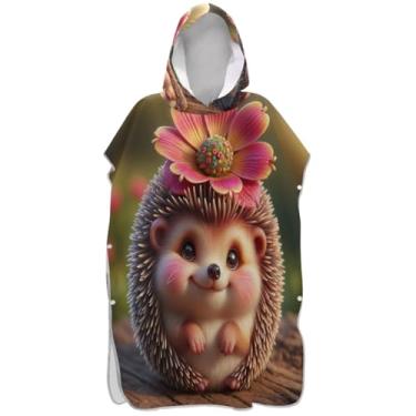 Imagem de Joisal Poncho de surfe plus size trocador de roupão adulto toalha de natação com capuz ouriço fofo colorido unissex adulto poncho com capuz