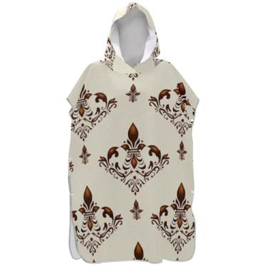 Imagem de Joisal Roupão vintage para troca de poncho de surfe flor de lis para adultos toalhas de banho com capuz plus size unissex adulto poncho com capuz