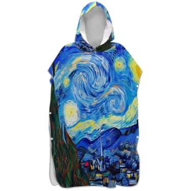 Imagem de Joisal Poncho de surf para adultos trocador de roupa de praia com capuz toalha de banho plus size homens mulheres poncho com capuz arte amarelo azul estrelado