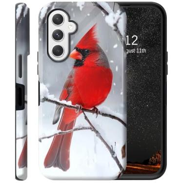Imagem de RAUEDWDJS Capa para Samsung Galaxy A14 5G, compatível com carregamento sem fio, capa protetora híbrida robusta à prova de choque de camada dupla de 6,6 polegadas 2023, Red Cardinal Bird