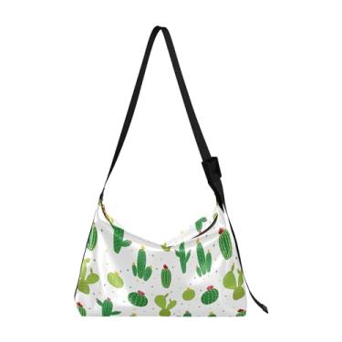 Imagem de Bolsa feminina Hobo de couro PU com flor de folha, preto, branco, grande, design com estampa animal, bolsa de ombro única, Cacto verde tropical