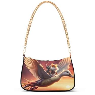 Imagem de Girassóis Tie Dye Estampa Leopardo Lindas Bolsas Femininas Pequena Bolsa Hobo Mulheres Pequenas Bolsas de Mão Corrente Lindas Bolsas de Ombro, Duck Dragon Funny