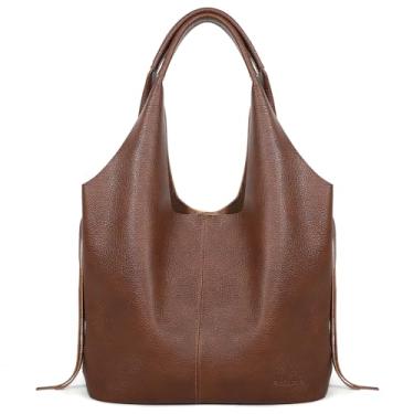 Imagem de Bolsa Hobo de couro genuíno para mulheres, bolsa grande para uso diário, bolsa de ombro crescente despojada grande, vintage, marrom, casual, bolsa de trabalho, leve e espaçosa