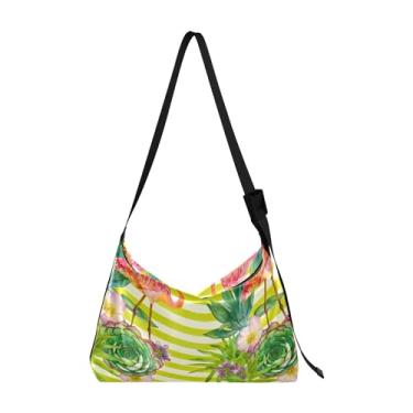 Imagem de Lindos unicórnios diamantes rosa bolsas de couro Hobo bolsa grande transversal estampa animal bolsa de ombro simples, Listras exóticas flamingo rosa