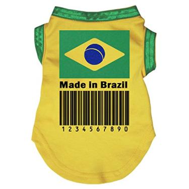 Imagem de Petitebella Camiseta de algodão para cachorro amarelo com bandeira do Brasil e código de barras (grande, amarela)