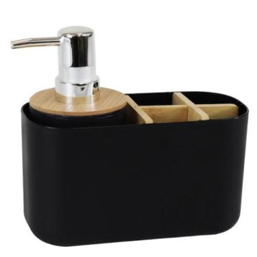 Imagem de Organizador de Banheiro com Dispenser Pump 280ml Bambu Preto - Goedert