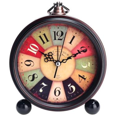 Imagem de Relógio de mesa vintage, silencioso, retrô, silencioso, operado por bateria para quarto, decoração de casa 14 x 12 x 5 cm, rosa