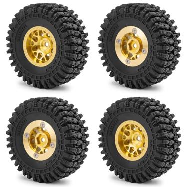 Imagem de Zolikar 1.0" Brass Beadlock Wheel Rim & Rubber Tires 58mm Set for 1/24 Axial SCX24 1/18 Tra-xxas TRX4-M RC Crawler Car Upgrade Accessories