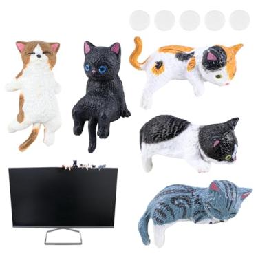 Imagem de UPIQNG 5 Pcs Mini Cat Figurines Computer Monitor Decor Cute Resin Cats Accessories Interior for Computer Monitors, Car Screens, Desks (Mini Cute Cat - 1 to 5 Styles)