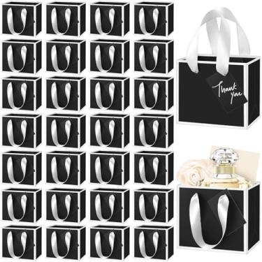 Imagem de Yeaqee 50 mini sacos de presente de folha metálica com alças 10 x 12 x 6 cm, pequena bolsa de agradecimento de Natal com etiqueta para o inverno, Hanukkah, férias, boas-vindas, casamento, chá de bebê