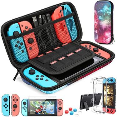 Imagem de HEYSTOP Estojo de transporte para Nintendo Switch com protetor de tela, kit de acessórios 9 em 1 Nintendo Switch e 6 peças de aperto de polegar, capa protetora para Nintendo Switch
