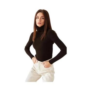 Imagem de Suéter Feminino De Gola Alta Em Malha Macia E Quente, Ajuste Slim, Ver