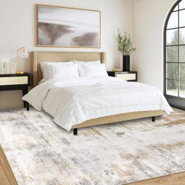 Imagem de JGGXHM Tapete de sala de jantar 1,5 m x 2,2 m (150 x 221 cm) Tapetes laváveis à máquina para sala de estar, tapete de área neutra de pilha baixa, tapetes grandes para sala de jantar, tapete de