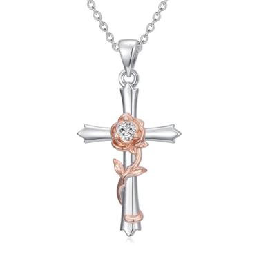 Imagem de IMZM Presentes de Dia dos Namorados para mulheres, pingentes banhados a ouro branco e rosa 18 quilates, joias de aniversário, presentes para esposa, namorada, irmã, mãe, amigas, ela, Large, Base