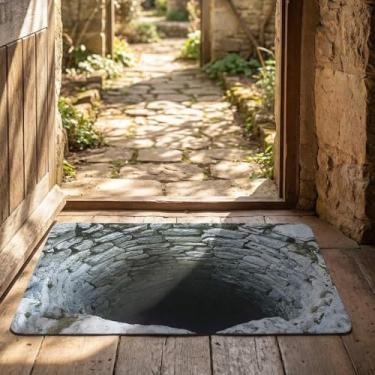 Imagem de Dunzy Tapete de ilusão de ótica 3D antiderrapante, tapete 3D, furo sem fundo, ilusão ótica, tapete de área para uso 15,8 x 23,6 polegadas para animais de estimação, sala de estar, quarto, varanda