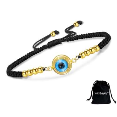 Imagem de VASSAGO Pulseira de olho turco para mulheres, pingente de olho turco azul, pulseiras de elos ajustáveis de aço inoxidável, pulseiras delicadas de proteção da sorte, joias de presente para homens e