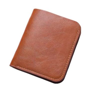Imagem de Carteira masculina curta com zíper - Design de dois lados com compartimentos para cartões e bolso para moedas, PU fino, 11 x 9,5 cm (preto, café, marrom claro, Marrom claro, Retrô