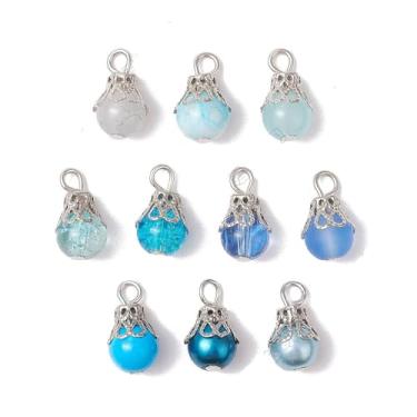 Imagem de Pingentes de vidro de cristal, 100 peças, estilos mistos, pingentes de gota de vidro, pingentes de cristal de lágrima, pendurados com tampas de contas, laço para brincos faça você mesmo, colares