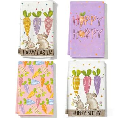 Imagem de Toalhas de cozinha de Páscoa, decorações, 4 peças, toalhas de prato de Páscoa, laranja, cenouras, coelho, primavera, Páscoa, toalha de chá de secagem à mão, para banheiro, cozinha, guardanapos