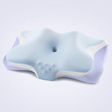 Imagem de Almofada cervical para alívio da dor no pescoço, almofadas ergonômicas refrescantes de espuma viscoelástica para dormir com fronha antiborboto de luxo, travesseiro de suporte de pescoço para dormir de