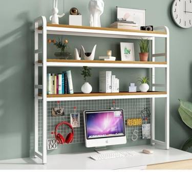 Imagem de Estante de mesa de ferro forjado - estante de mesa de 3 camadas para mesa de computador, rack de exibição de armazenamento de mesa de grade, prateleira organizadora de mesa moderna, estante de bancada