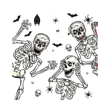 Imagem de 4PCS Adesivos Decorativos de Janela Halloween com Padrões Esqueleto Fantasmas e Balões - Removíveis para Escolas Casas Assombradas Paredes Vidro Supri