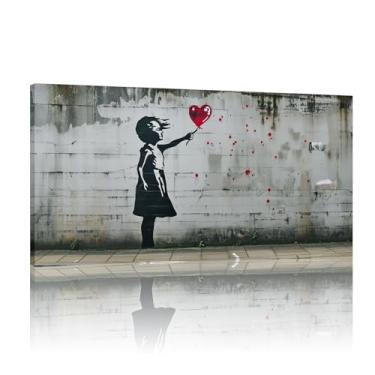 Imagem de Pôster de menina balão vermelho, arte de parede de graffiti, arte de parede de graffiti, conjunto de 1 tela de arte Banksy - (72 x 142 cm) 71 x 142 cm sem moldura