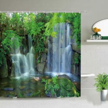 Imagem de Cortinas de chuveiro com paisagem de primavera de cachoeira, flores, planta, paisagem florestal, tecido impermeável, cortina de banho, ganchos para decoração de banheiro, 180 x 213 cm/LxA, cortina de