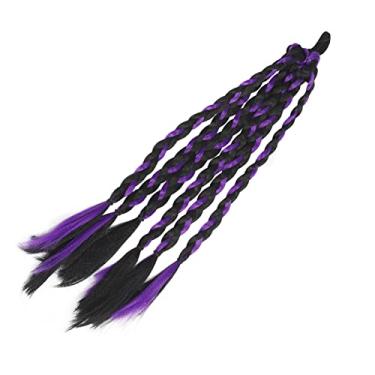 Imagem de Cryfokt Extensão de Rabo de Cavalo Trançado, Longo, Macio, Versátil, Mudança de Cor de Cabelo para Mulheres, Crianças, Uso Diário, Preto, 2 Tranças (Preto e Roxo)