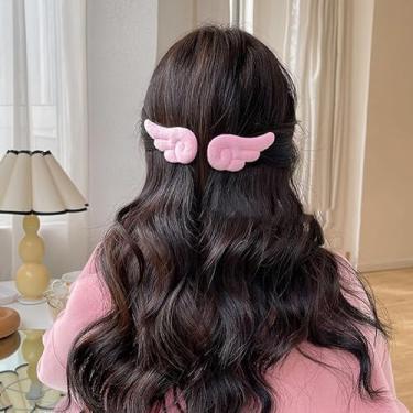 Imagem de 1 par de grampos de cabelo criativos em forma de asa de anjo fofo de pelúcia acessório de cabelo feminino, rosa, 6 cm