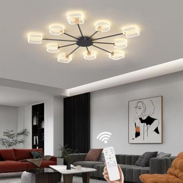 Imagem de Luminária de teto LED moderna para sala de estar, com controle remoto, preta e dourada, dimerizável, minimalista, para quarto, cozinha, sala de jantar e corredor (10 lâmpadas).